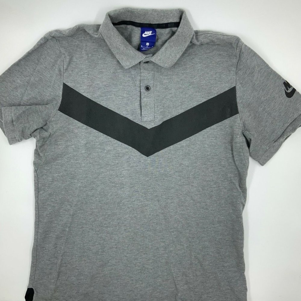 Nike Mens Short Sleeve Polo Shirt Gray Striped (Size M) Cotton Heathered Grey